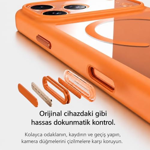 iPhone için Özel Geliştirilmiş Kamera Çerçevesini Koruyan, Arkası Şeffaf (Parlak) Polikarbonat Kenarları Silikon Magsafe ile Uyumlu Kılıf Akıllı Tasarım Kapak (Gri, iPhone 17 Pro Max) - Görsel 3