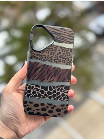 iPhone 16 ile Uyumlu Kılıf Leopar Desenli Kahverengi Çizgili Metalik Hassas Tuş Butonlu Kamera Kenarları Yükseltilmiş Çıkıntılı Korumalı Arka Kapak - Görsel 2