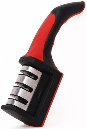 3 Aşamalı Profesyonel Bıçak Bileyici, Ergonomik Tutma Saplı, Siyah-Kırmızı