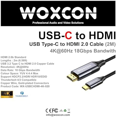 Alternative view of USB-C to HDMI Cable, USB 3.2 Type C, HDMI2.0b Standart, 4K 60Hz, 18Gbps, HDR, HDR10, 3D, HDCP2.2