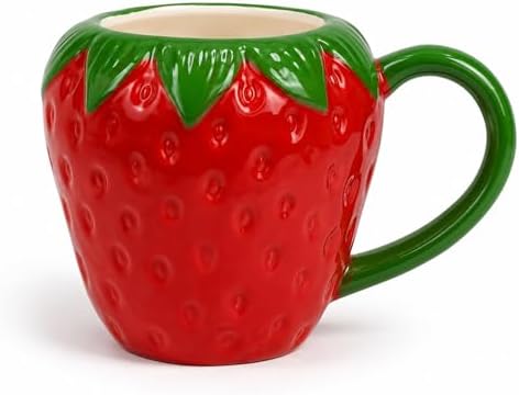 Çilek Tasarım Seramik Kupa Bardak, Büyük Boy Dekoratif Çilek Desenli Mug Kupa, Kahve, Çay ve Sıcak İçecekler İçin Günlük Kullanıma Uygun Şık Seramik Fincan - Görsel 2