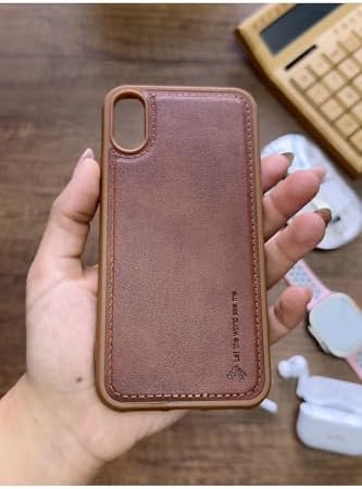 Alternative view of Premium Deri Dokulu Darbelere Karşı Dayanıklı Nazal Silikon Kılıf Kahverengi İPhone X ile uyumlu