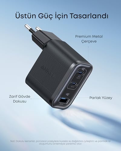 Nano USB-C Şarj Cihazı, 3 Bağlantı Noktalı Type-C Şarj Cihazı, 70W, Kompakt ve Şık Tasarım, Siyah - A121A - Görsel 3