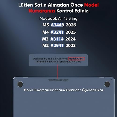 Alternative view of MacBook Air 15,3 ile Uyumlu M5 (A3448) M4 (A3241) M3 (A3114) M2 (A2941) Polikarbonat Sert Koruyucu Çizilme ve Darbe Önleyici Kılıf (Siyah Şeffaf, 15 inç 2023-2026)