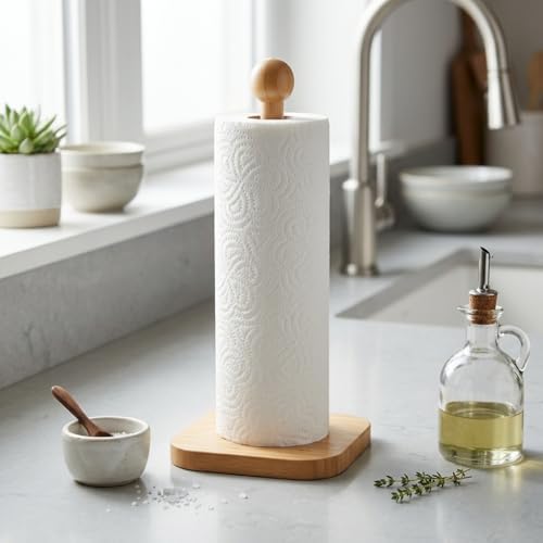 %100 Doğal Bambu Kare Kağıt Havluluk - Minimalist Dik Ahşap Havlu Standı (12x28 cm, 1 Adet)