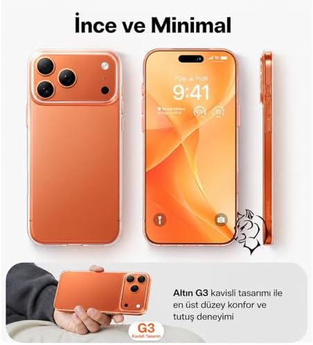 Alternative view of Şeffaf Kılıf, iPhone 16 Pro Max ile Uyumlu, Darbelere Dayanıklı Sert PC Arka Yüzey, Kaymaz Tutuş, Kamera Korumalı, İnce ve Hafif Tasarım, Sararma Karşıtı (Şeffaf)
