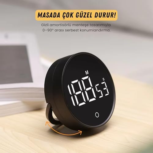 RT-1 Mıknatıslı Rotary Zamanlayıcı 0-199 İleri Geri Sayım Kronometre, Ayaklı Stand, LED Ekran, USB-C Şarjlı, Pomodoro & Mutfak Timer (Beyaz) - Görsel 2
