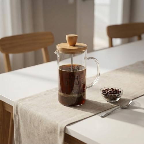 Alternative view of Bambu Kapaklı French Press 350 ml – Borosilikat Cam Bitki Çayı ve Filtre Kahve Demleme Ekipmanı, Paslanmaz Çelik Filtreli Kişisel Kupa Boy