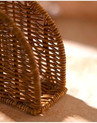 Boho El Yapımı Rattan Peçetelik - Masa Üstü ve Mutfak için Doğal Hasır Peçete Tutucu, Bohem Ev Dekoru, Yarım Ay Tasarım Dikey Peçete Standı - Görsel 3