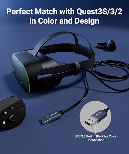 Bağlantı Kablosu 16 FT Quest2/Quest Pro/Pico 4 Aksesuarları ve PC/Steam VR, Yüksek Hızlı PC Veri Transferi, VR Kulaklık ve Oyun Bilgisayarı için USB C Kablosu, Siyah - Görsel 3