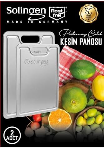 Paslanmaz Çelik Kesme Tahtası Seti, 2 Parça, Gri Renk, Mutfak için Profesyonel Doğrama ve Kesme Aparatı - Görsel 3