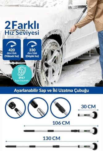 Elektrikli Temizlik Fırçası, Şarjlı Temizlik Fırçası 7 Adet Farklı Başlık ile, Mutfak ve Banyolarda Birçok Temizlik Görevi için, Küvet, Duş, Fayans ve Zemin İçin Temizlik Malzemeleri