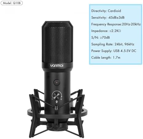 USB Condenser Masaüstü Mikrofon Seti – Kardioid Yönlü, 16bit/48kHz Profesyonel Kayıt, LED Kontrollü, Shock Mount ve Stand Dahil – Streaming, Podcast, Oyun ve Vokal İçin | Q10-Q10B - Görsel 3