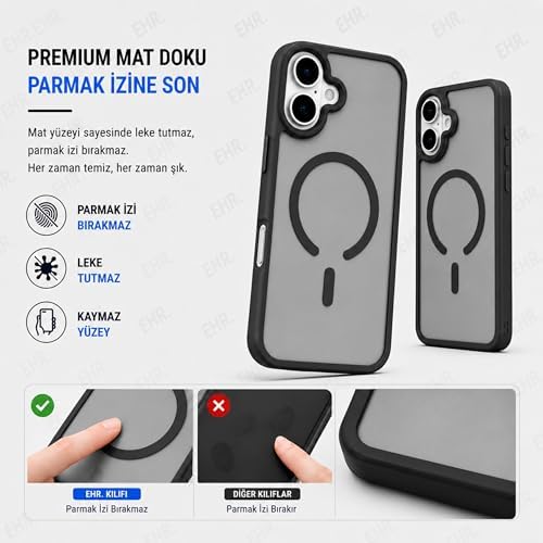 Ehr. iPhone 17 ile Uyumlu MagSafe Kılıf, Mıknatıslı Kablosuz Şarj Destekli, İpeksi Dokulu Sert Gövde, Kamera Korumalı Premium Silikon Kapak (Siyah, iPhone 17) - Görsel 3