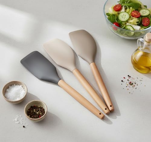 Alternative view of Bambu Saplı Silikon Dar Sıyırma Spatulası, Bambu Uzun Silikon Dar Spatula 27cm 3 Renk Seçenekli (KREM)