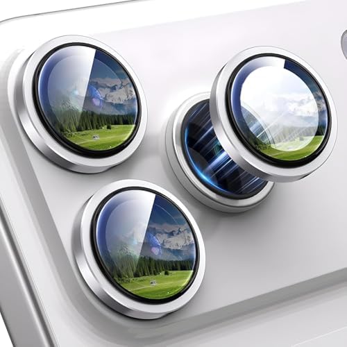 iPhone 16 Pro Max Uyumlu Kamera Lens Koruyucu, 9H Temperli Cam Metal Çerçeve Koruma Halkası, Safir HD Berraklık (Gümüş Renk, 3'lü Set) - Görsel 3