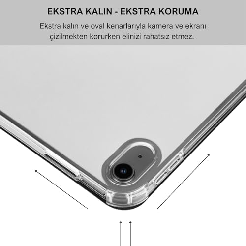 Apple iPad Air 5 / Air 4 10.9 inç Uyumlu Smart Kılıf, Apple Pencil Kalemlikli, Trifold, Esnek, Mat, Darbeye Tam Dayanıklı Tablet Kılıfı (Siyah) - Görsel 3