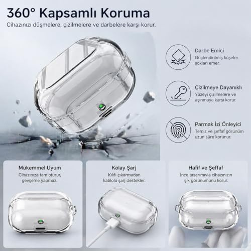 Galaxy Buds 4 ile Uyumlu Kılıf, Şeffaf Silikon 360 Derece Tam Koruma, Darbe Emici Z-Airbag Teknolojisi, Çizilmeye Dayanıklı Esnek Koruyucu Kılıf, Kristal Berraklığında Tasarım Şeffaf - Görsel 2