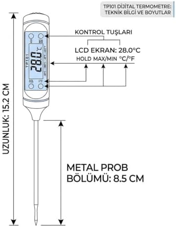 Mutfak Tipi Dijital Yemek Termometresi | LCD Ekranlı ve Koruma Kılıflı | Et Pişirme Derecesi ve Sıvı Sıcaklık Ölçer | Hassas Sensörlü-Tüm Yemekler İçin Uygun