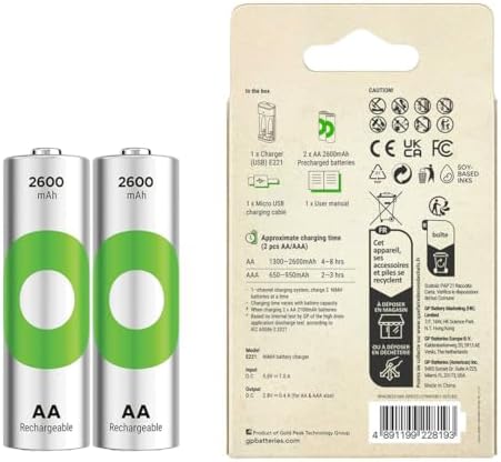 Alternative view of GP E221 USB Pil Şarj Cihazı 2 Adet 2600mAh AA Kalem Pilli Set
