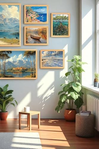 8’li Ahşap Çerçeveli Tablo Seti –Çiçek Temalı– 35x50 ve 20x30 cm – Dekoratif Duvar Tablosu-Çiçek