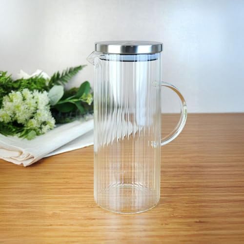 1500ml Metal Kapaklı Line Borosilikat Cam Yağlık & Sürahi – Şık, Dayanıklı ve Sağlıklı Saklama Çözümü (9cm x 23cm) - Görsel 3