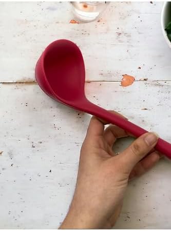 Sert Uçlu Isıya Dayanıklı Silikon Kepçe Kaşık Seti, 4 Parça, Fuşya - Görsel 3