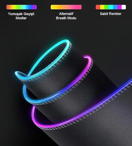 RGB LED Gaming Mouse Pad 80x30 XXL - 13 Renk Mod, Gaming Mousepad Işıklı, Oyuncu Büyük Keyboard Mouse Pad Kaymaz USB Plug&Play