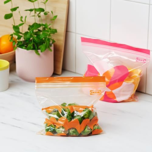 ISTAD kilitlenebilir buzdolabı poşeti, pembe-turuncu, 2,5 lt ve 1,2 lt, 50 adet - Görsel 3