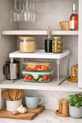Dolap Ve Mutfak Tezgahı İçin Raf Düzenleyici, Buzdolabı Uyumlu Yükseltici Organizer, Metal Ayaklı Ek Raf, Çok Amaçlı Raf Düzenleyici Stand, Dolap, Tezgah Ve Buzdolabı İçin Uygun
