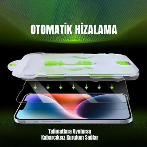 MADNOVA Apple iPhone 13/13 Pro/14/16E İle Uyumlu Hizalama Aparatlı ve Takılırken Cam Altında Toz Bırakmaz Darbelere Karşı Ekstra Güçlü Ekran Koruyucu Cam - Görsel 3