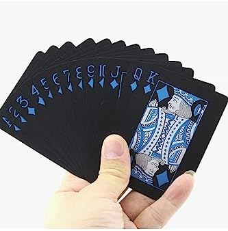 SPELT İskambil Kağıdı Destesi Oyun Kartları Su Geçirmez PVC Parlak Siyah Deste 8,7cm x 5,7cm 54'lü (Mavi)