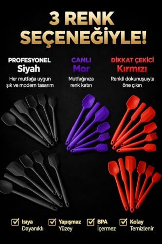 6 Parça Silikon Mutfak Gereçleri Seti, Isıya Dayanıklı Spatula, Fırça ve Kaşık Seti, Yapışmaz Tencere Dostu, Kırmızı, Siyah, Mor ve Koyu Füme Renk Seçenekleri (Koyu Füme) - Görsel 3
