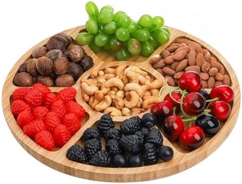 7 Bölmeli Servis Tabağı, 12" Bambu Parti Meze Tepsisi, Atıştırmalıklar, Meyveler, Sebzeler için 7 Bölmeli Yemek Tabağı, Partiler, Tatiller, Aile Yemekleri için Mükemmel - Görsel 3
