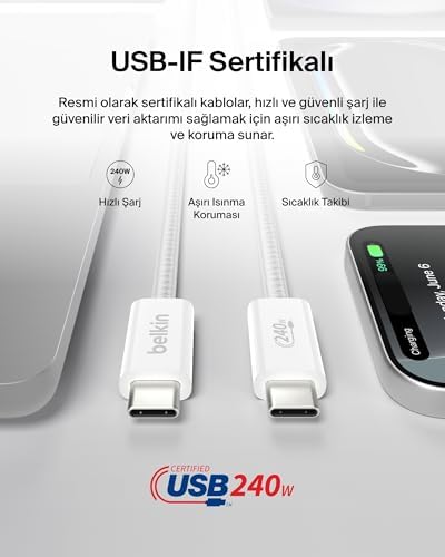 Alternative view of 2'li Örgülü USB-C - USB-C Kablo, 1,5 m, 240 W, Yumuşak, Esnek ve Hızlı Şarj Kablosu, iPhone 16 ve 15 Serisi, Galaxy S25, Pixel 9, iPad Pro ve Daha Fazlasıyla Uyumlu, Siyah