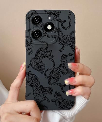 Tecno Spark 10 Pro İle Uyumlu Siyah Kılıf Üzerine UV Baskılı Desenli Telefon Kılıfı – Şık, Dayanıklı ve Hafif Koruma Kılıfı – Özel Tasarım ile Estetik Görünüm (jaguar)