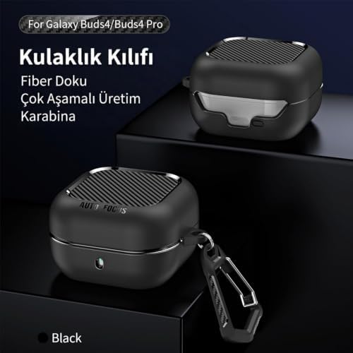 Alternative view of Galaxy Buds 4 / Buds 4 Pro Uyumlu Karbon Fiber Hybrid Polymer Technology Darbeye Dayanıklı Kulaklık Kılıfı (Siyah)