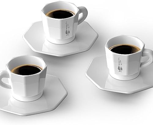 Alternative view of - 4'lü Espresso Fincan Seti - Sekizgen Tasarım - Beyaz Renk - Porselen