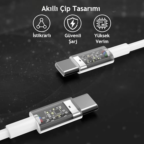 Type C-C Hızlı Şarj Kablosu, 60Watt PD, 1Metre, TPE Dış Yüzey, iPhone 15/16 ve Android İçin (1Ad x 1Metre Açık Gri)