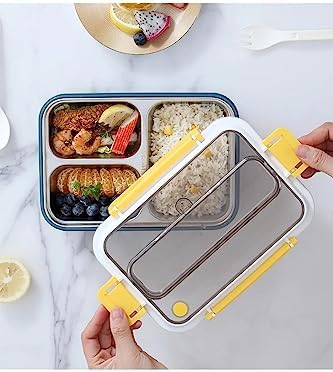 Alternative view of 1000ml Lunchbox Tek Katlı 3 Bölmeli Çelik Sefer Tası Yemek Kutusu (Koyu Yeşil)