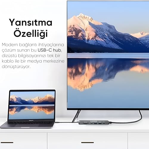 Macbook ile Uyumlu USB-C Hub Çoklayıcı HDMI/SD Card/Micro SD/USB 2.0/USB 3.0/USB-C/PD 100watt / bağlantı Port USB Çoklayıcı Adaptör (7-in -1 Multi Hub HDMI)