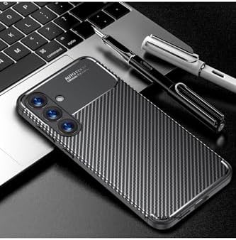 - ile uyumlu Galaxy S25 FE Kılıf Kamera Korumalı Karbon Desenli Koruyucu Silikon + Ekran Cam Set