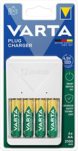 Alternative view of Akü şarj cihazı, 4 x AA 2100 mAh dahil, şarj edilebilir piller için pil şarj cihazı, aynı anda 2 veya 4 AA/AAA şarj eder, tak şarj cihazı, beyaz