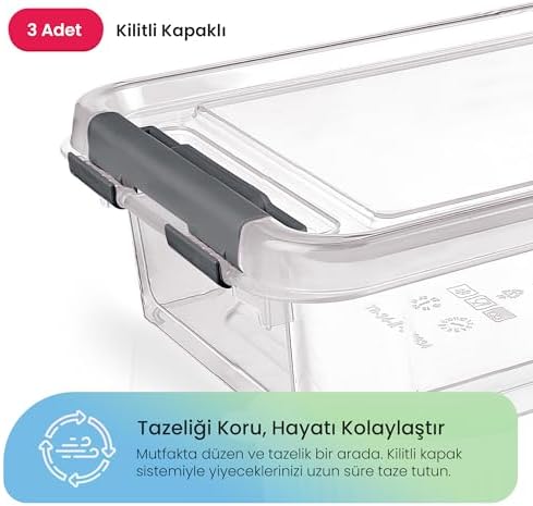 Grand 3'lü Geniş ve Sığ Saklama Seti – Kilitli Kapaklı, Sızdırmaz Premium Buzdolabı Düzenleyici - Görsel 3