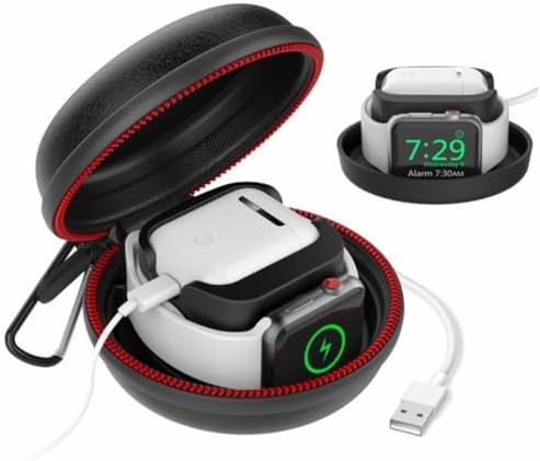 Alternative view of Apple Watch Taşıma Çantası AirPods 1 2 3 Uyumlu | Kablolu Şarj Destekli Sert EVA Kılıf | Darbe Emici Fermuarlı Koruma Siyah