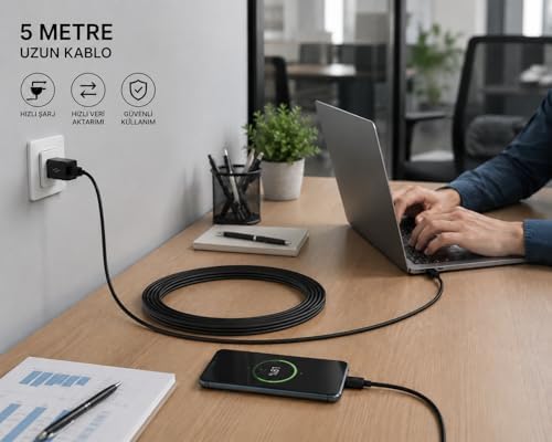 USB to Micro USB Şarj Kablosu 5 Metre Uzun Kablo Hızlı Şarj Destekli Charging Data Sync Kablo High Speed Charging Enerji Tasarruflu Uzun Mesafe Kullanım İçin USB Input Uyumlu | ZR940