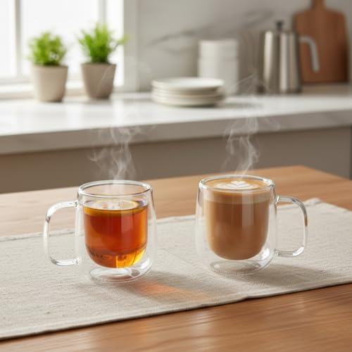 Alternative view of 2'li Çift Cidarlı Cam Fincan Seti - 100 ml Isıya Dayanıklı Espresso ve Türk Kahvesi Bardağı - El Yakmayan Modern Sunum (2 Adet)