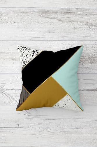 Kuş Tüyü Desenli Geometrik Gizli Fermuarlı Kırlent Kılıfı Koltuk Yastık Kılıfı Takım(4adet), Mavi-Beyaz 45 x 45