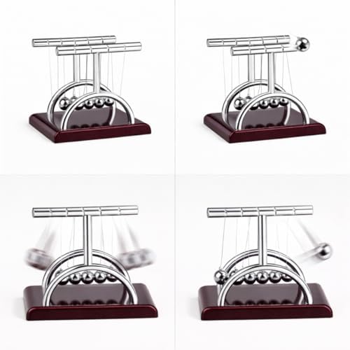 Newton Sarkacı, Krom Kaplı Çelik Toplar, Ahşap Tabanlı, 20x20 cm, Masa Dekoru, Fizik Deneyi Oyuncağı