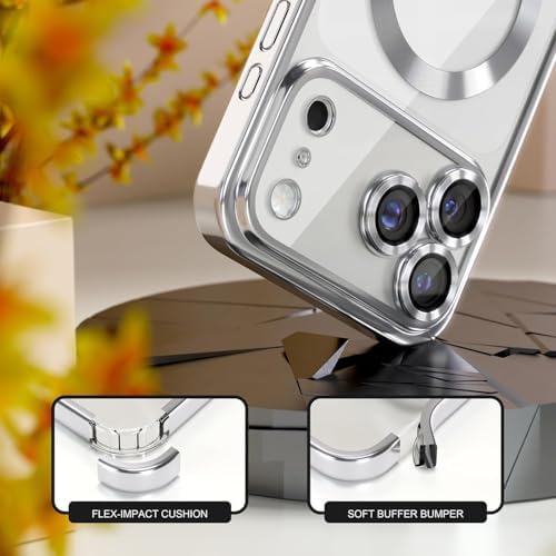 Manyetik iPhone 17 Pro Max Kılıfı MagSafe ile Uyumlu Kablosuz ŞarJ Destekli Tam Kamera Lens Koruyucu Kaplama Yumuşak Şeffaf Telefon Kılıfı, (iphone 17 pro max silver) - Görsel 3